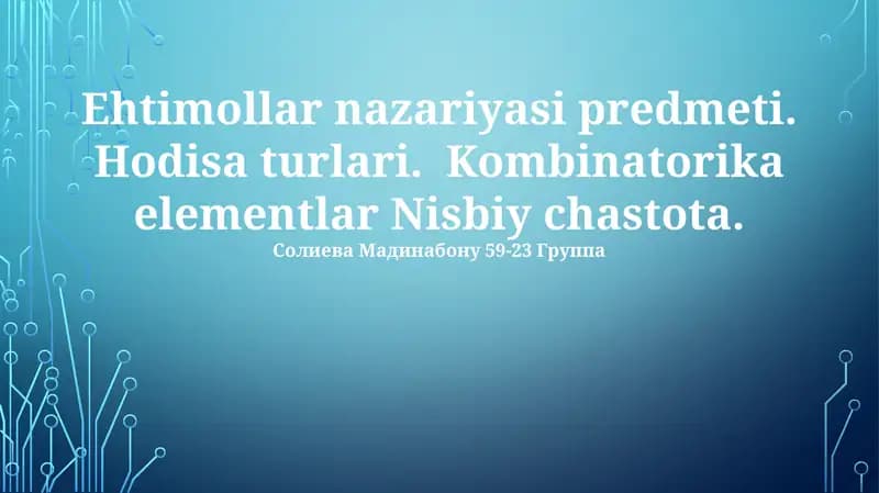 Ehtimollar nazariyasi predmeti
