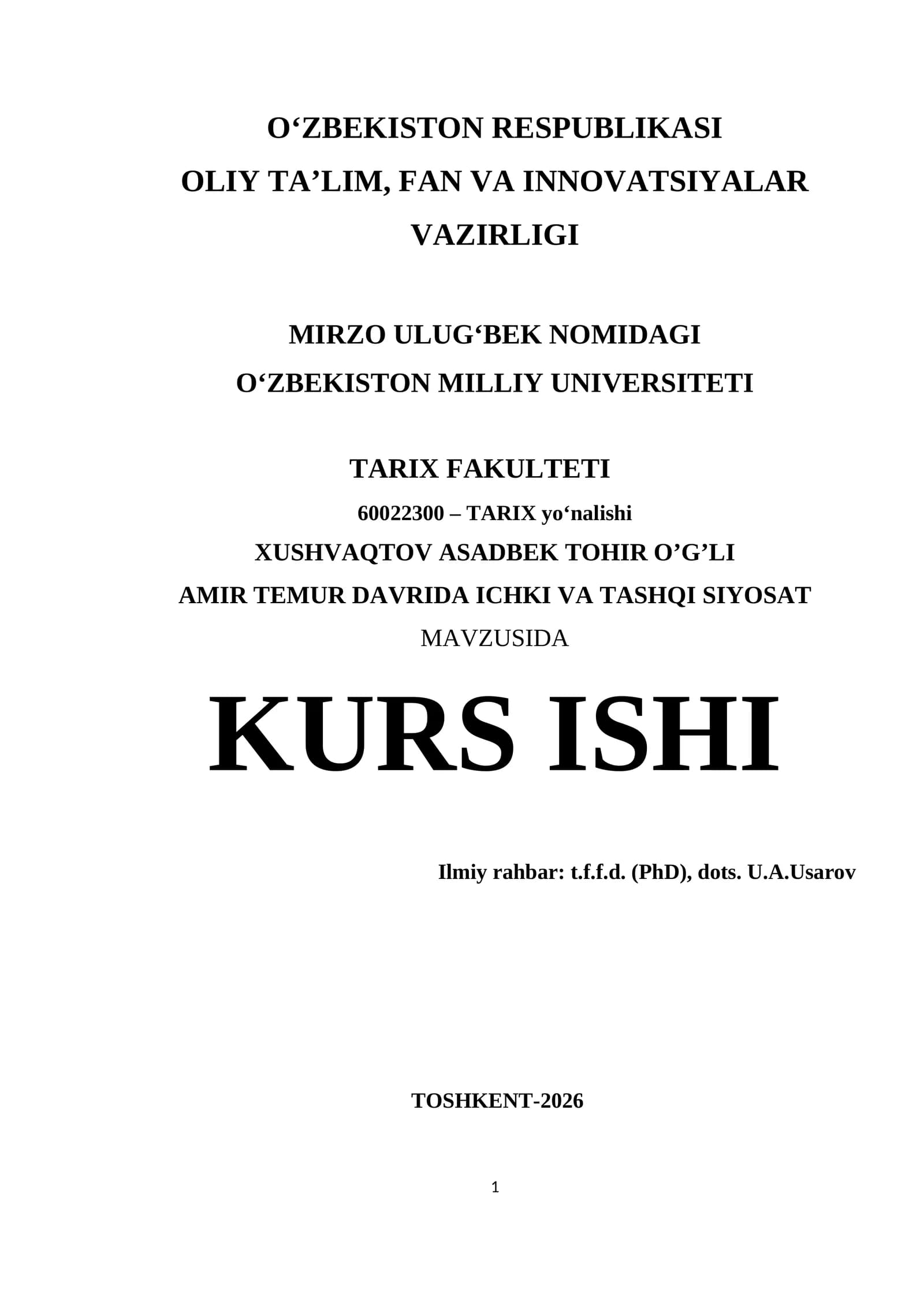 AMIR TEMUR DAVRIDA ICHKI VA TASHQI SIYOSAT MAVZUSIDA