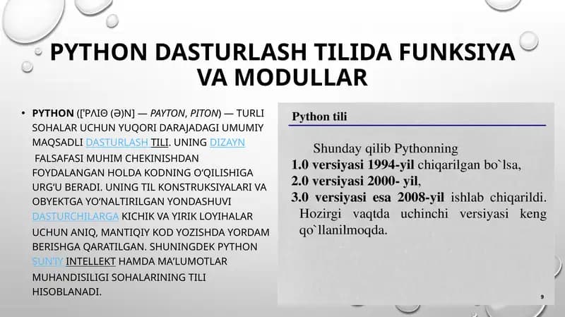 Python dasturlash tilida funksiya va modullar