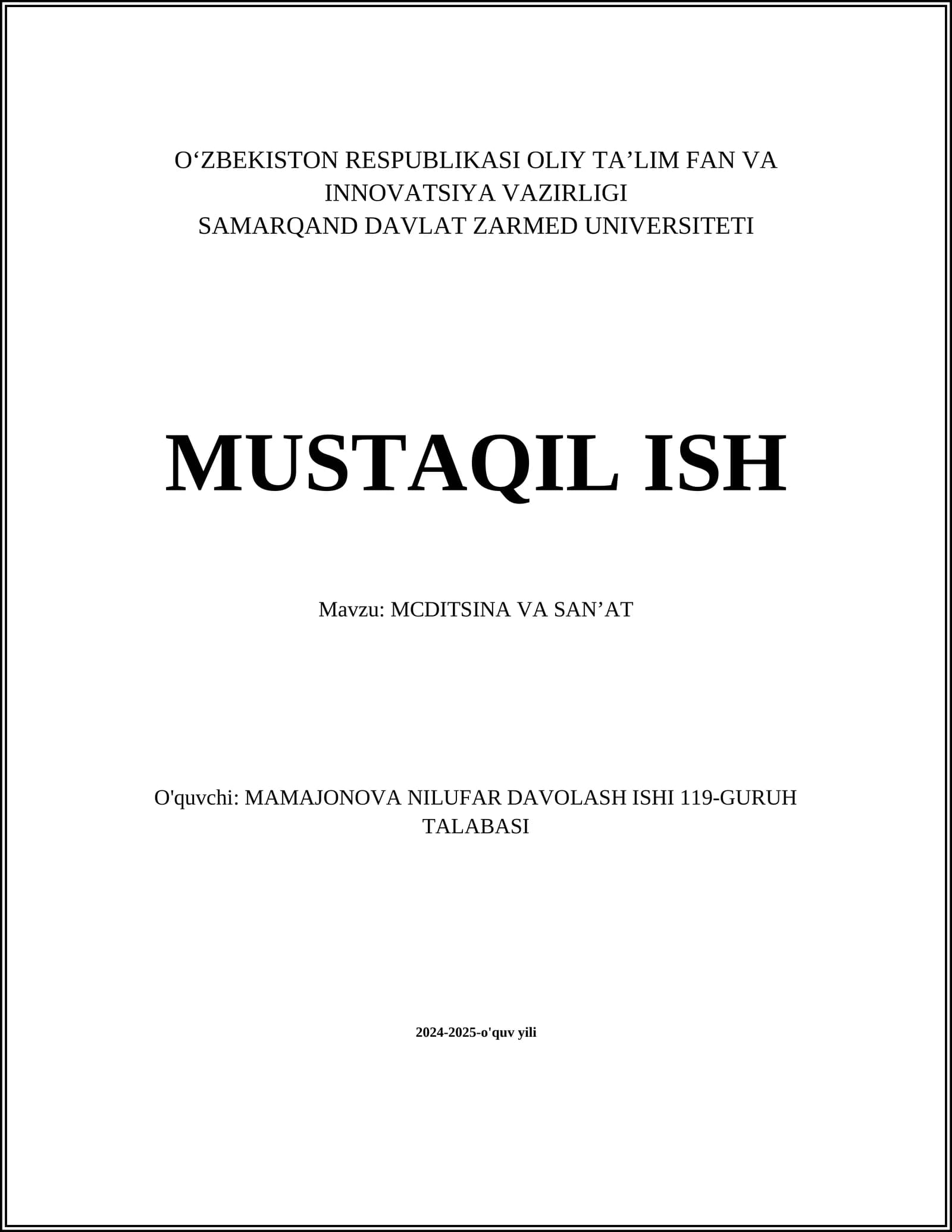 MCDITSINA VA SAN’AT