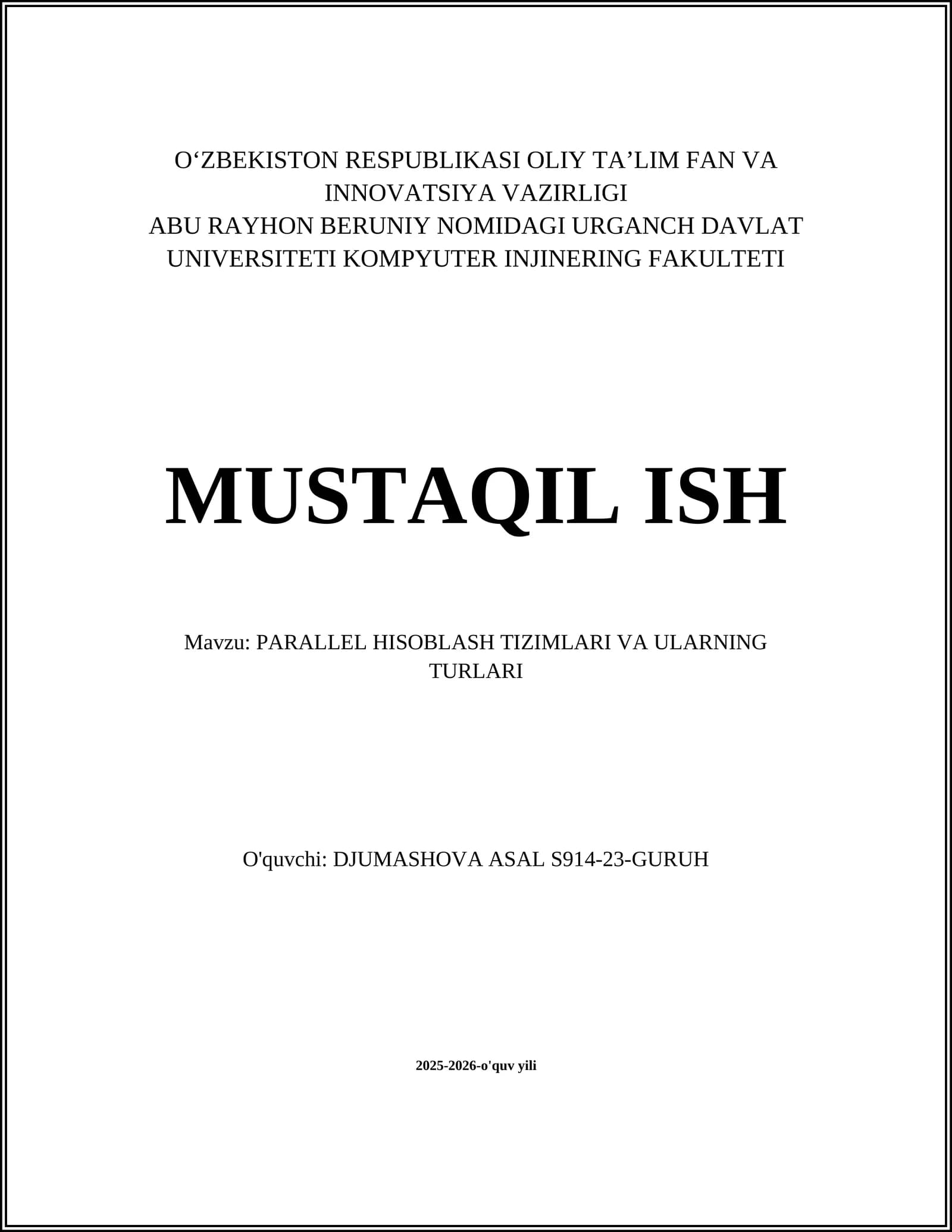 PARALLEL HISOBLASH TIZIMLARI VA ULARNING TURLARI
