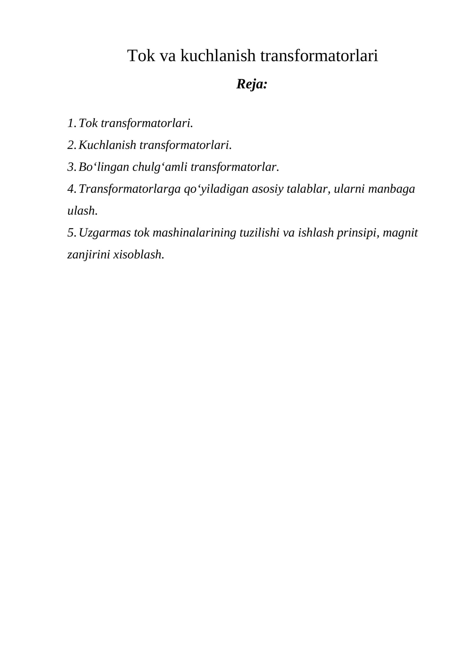 Tok va kuchlanish transformatorlari