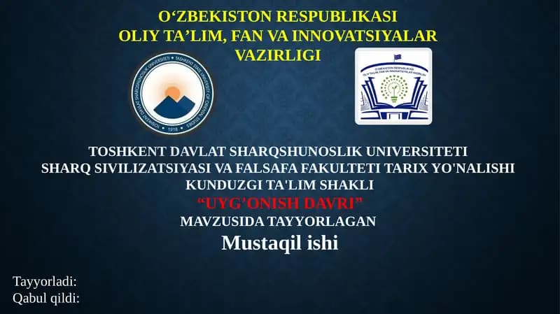 VATANIMIZDA UYG’ONISH DAVRI