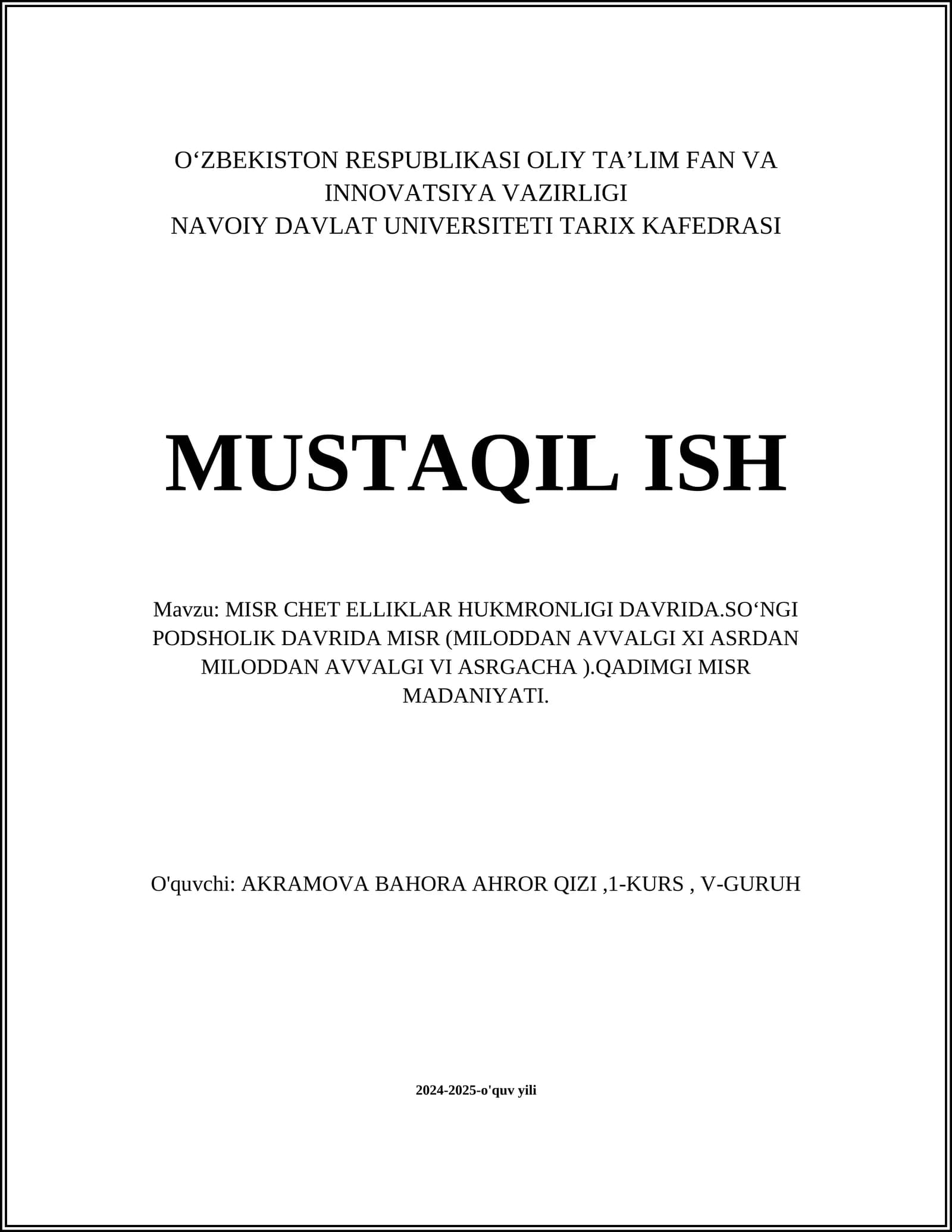 MISR CHET ELLIKLAR HUKMRONLIGI DAVRIDA