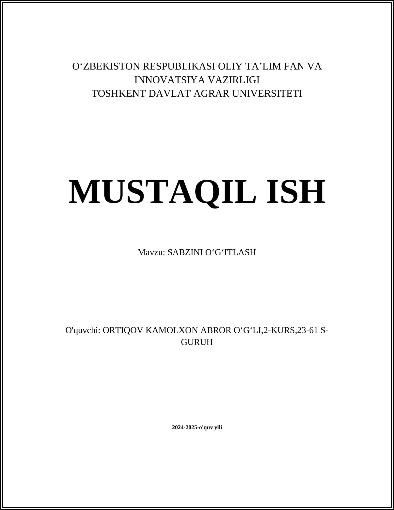 SABZINI OʻGʻITLASH