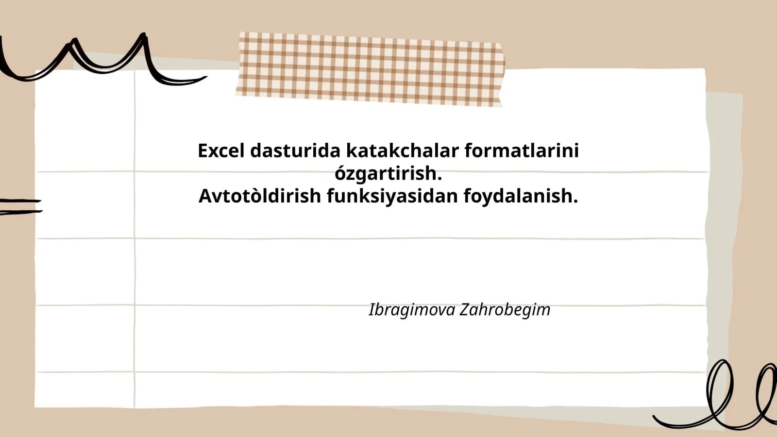 Excel dasturida katakcha formati sozlash