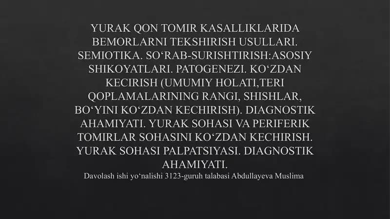Yurak Qon Tomir Kasalliklarida Bemorlarni Tekshirish Usullari