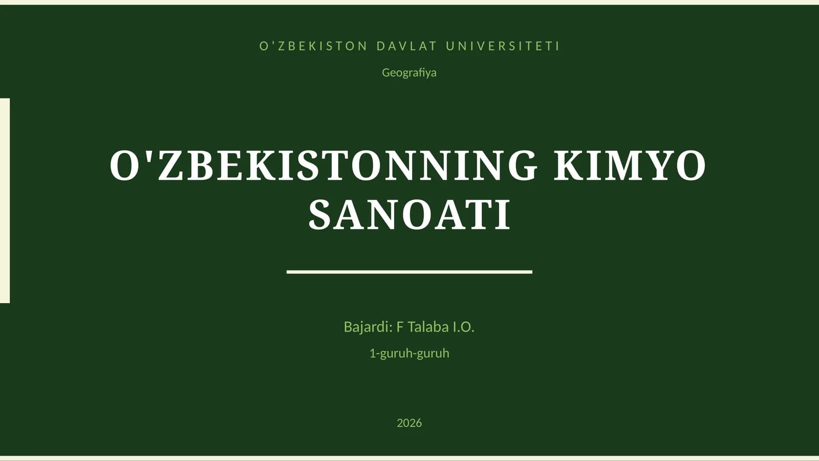 O'ZBEKISTONNING KIMYO SANOATI