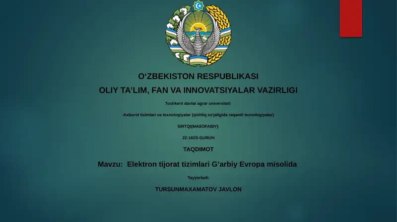 Elektron tijorat tizimlari G’arbiy Evropa misolida