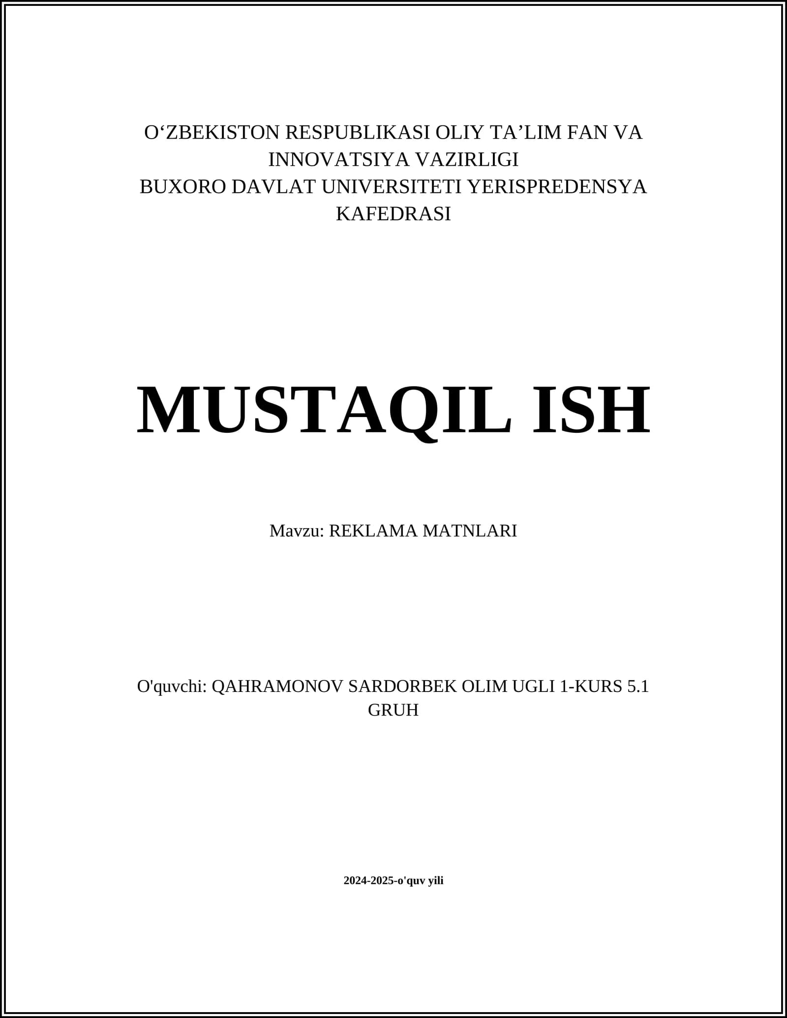REKLAMA MATNLARI