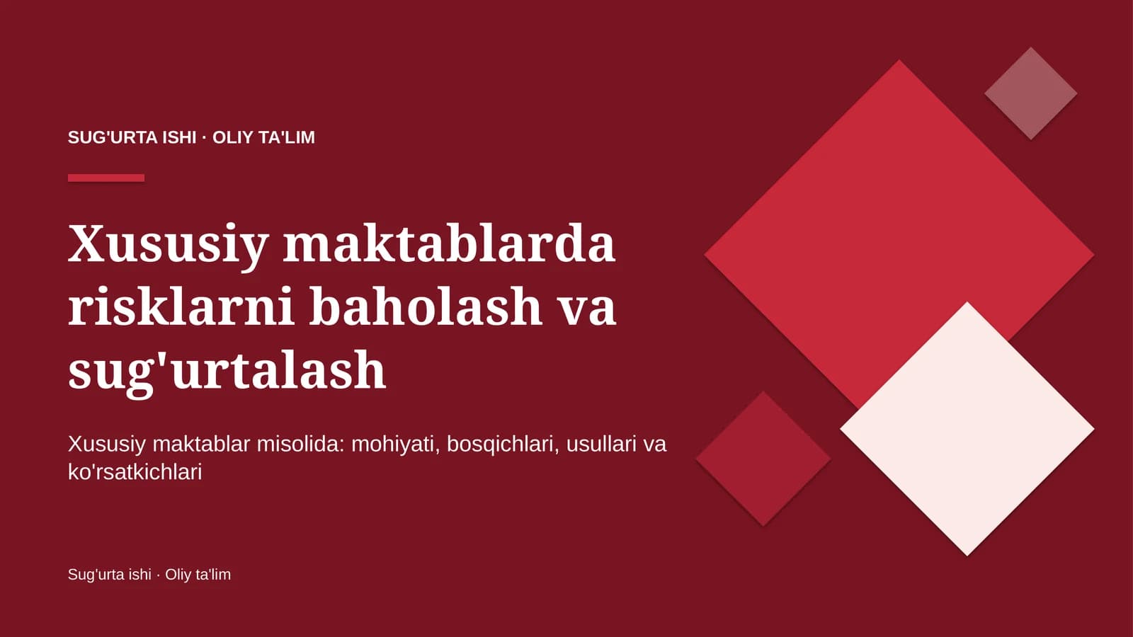 Xususiy maktablarda risklarni baholash va sug'urtalash