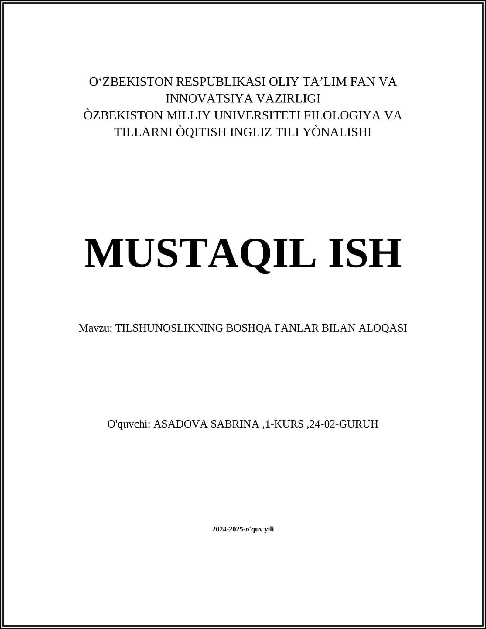 TILSHUNOSLIKNING BOSHQA FANLAR BILAN ALOQASI