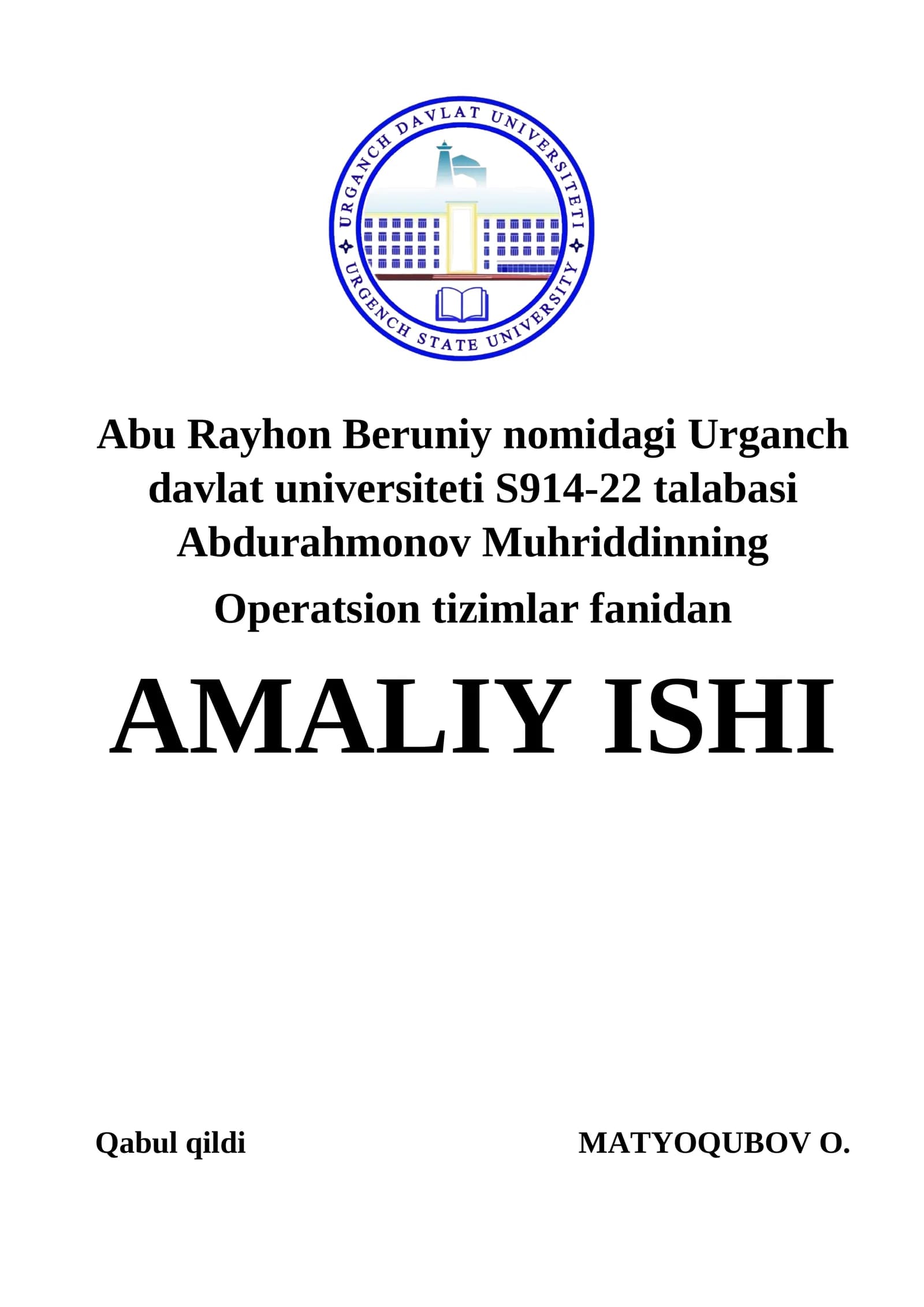 Operatsion tizimlar fanidan