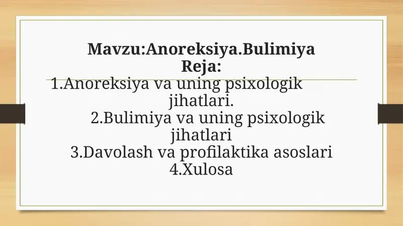 Anoreksiya va Bulimiya