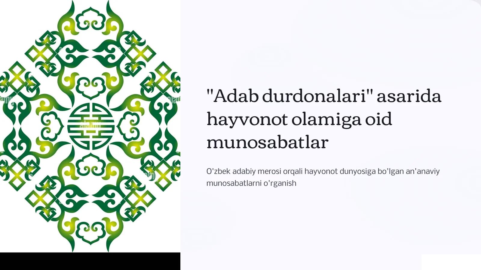 Adab durdonalari" asarida hayvonot olamiga oid munosabatlar