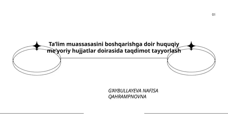 Ta’lim muassasasini boshqarishga doir huquqiy me’yoriy hujjatlar doirasida taqdimot tayyorlash