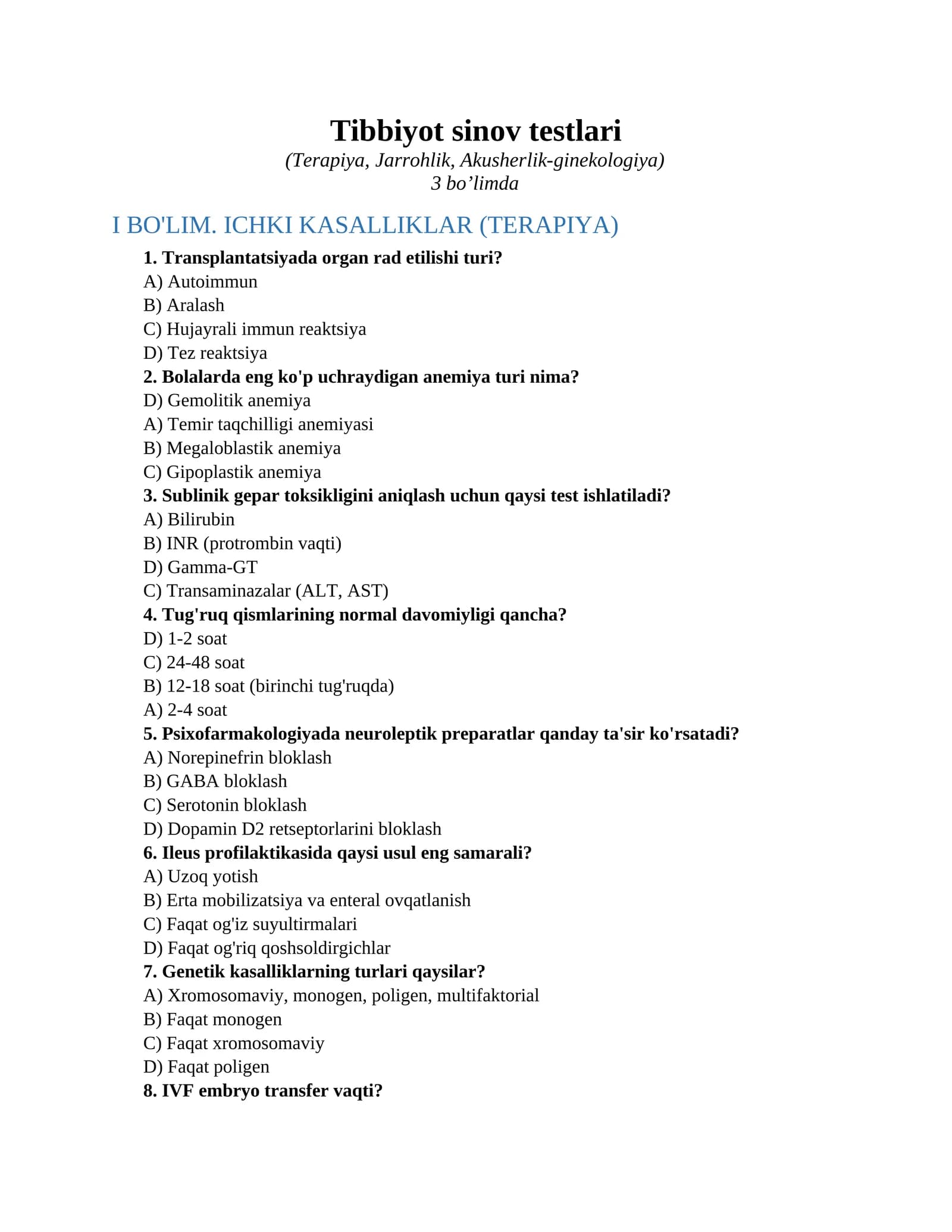 Tibbiyot sinov testlari