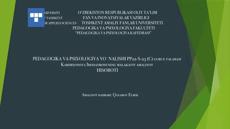 Karimxonova Ibodatbonuning Malakaviy Amaliyoti
