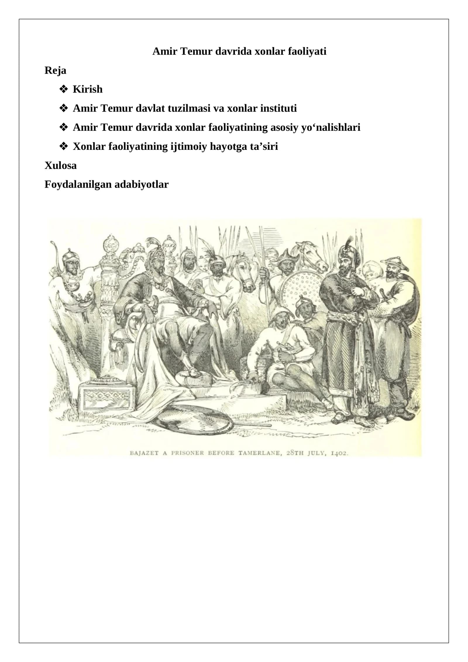 Amir Temur davrida xonlar faoliyati