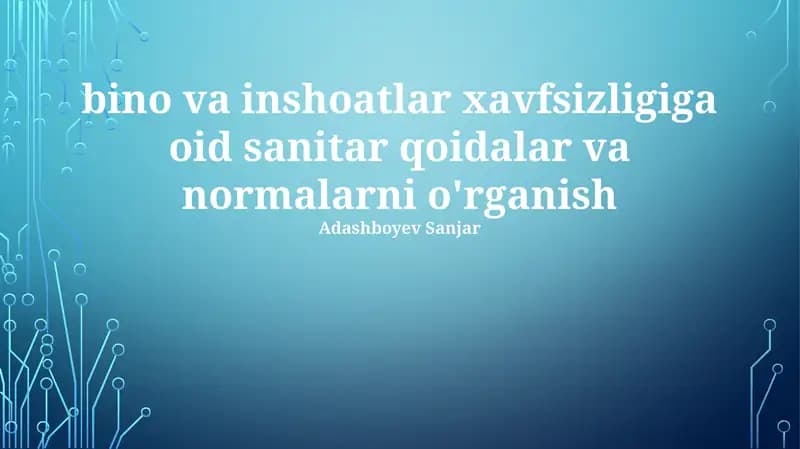Sanitariya qoidalari va me'yorlari