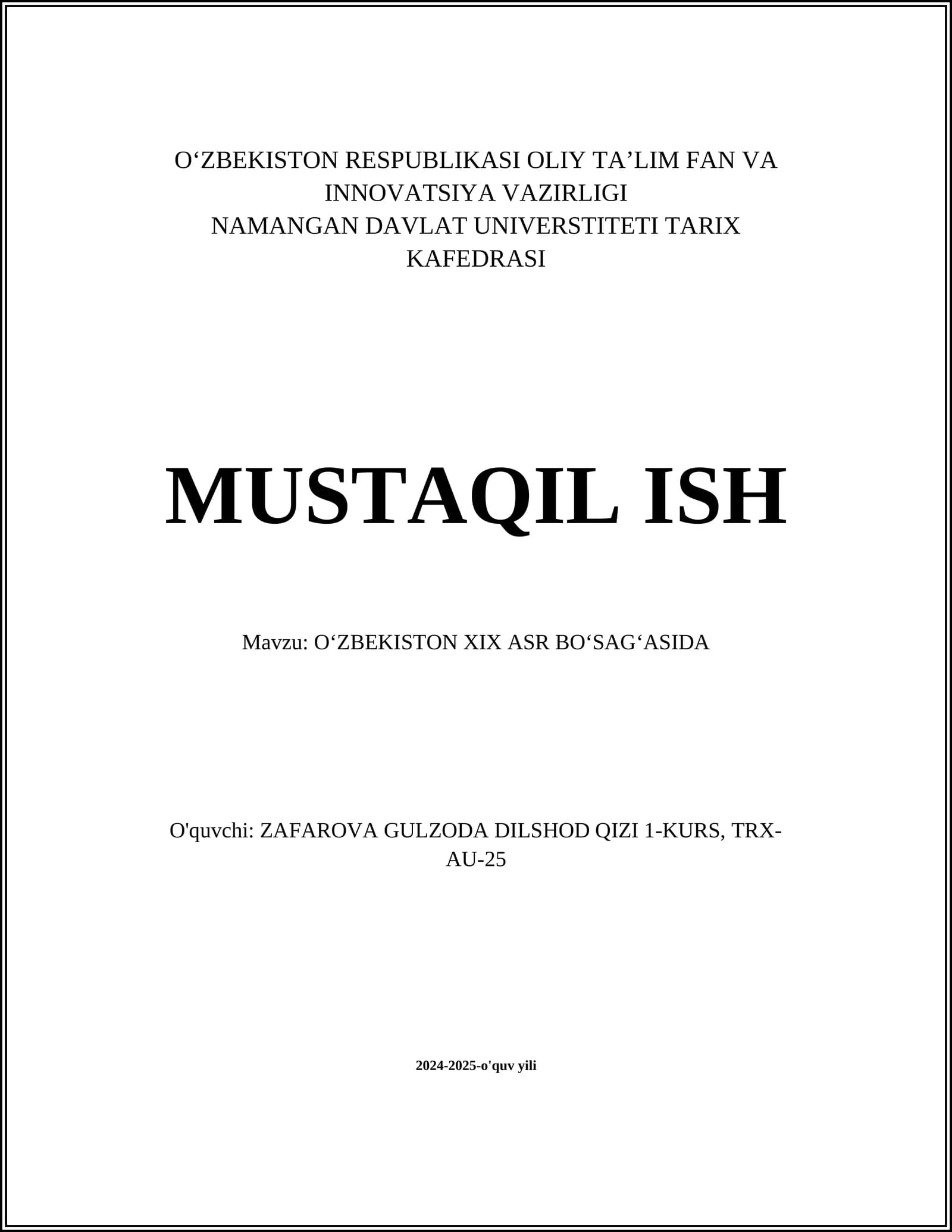 Oʻzbekiston XIX asr bosqichida