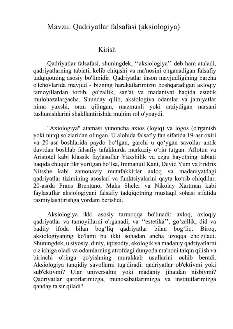 Qadriyatlar falsafasi (aksiologiya)