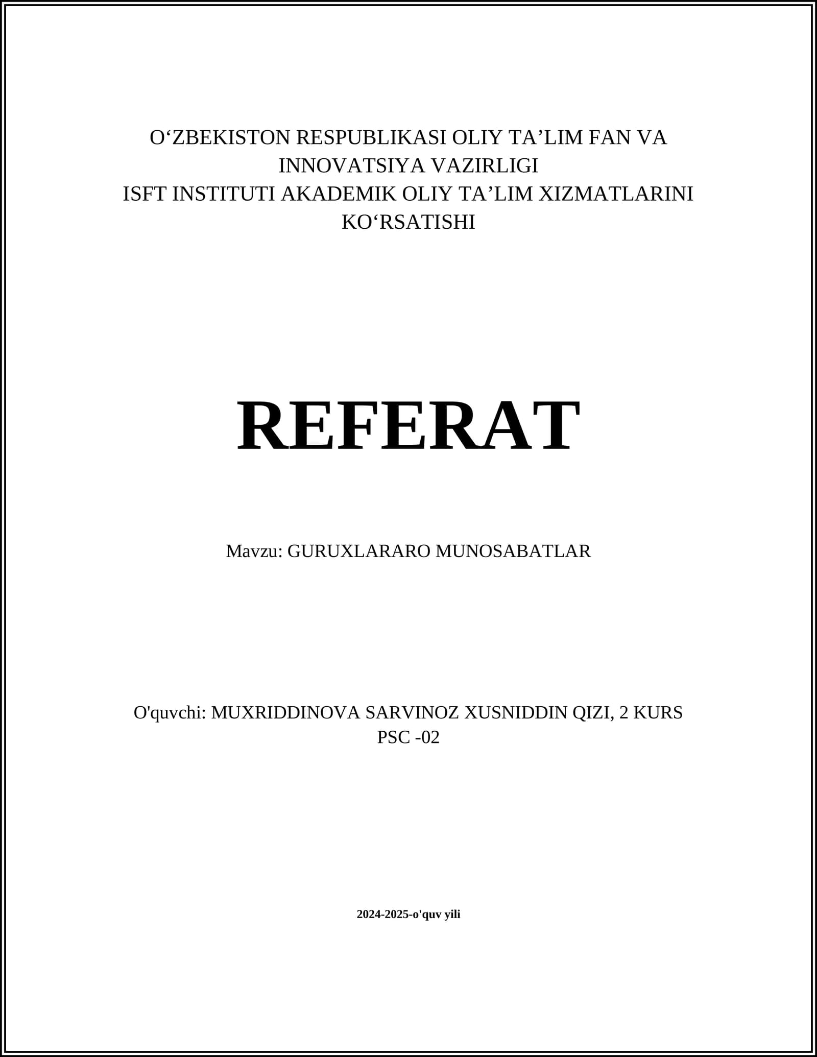 GURUXLARARO MUNOSABATLAR