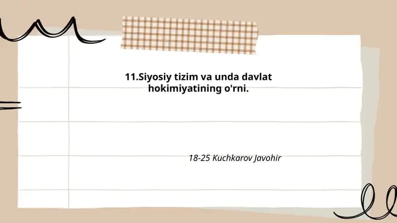 Siyosiy tizim va unda davlat hokimiyatining o'rni