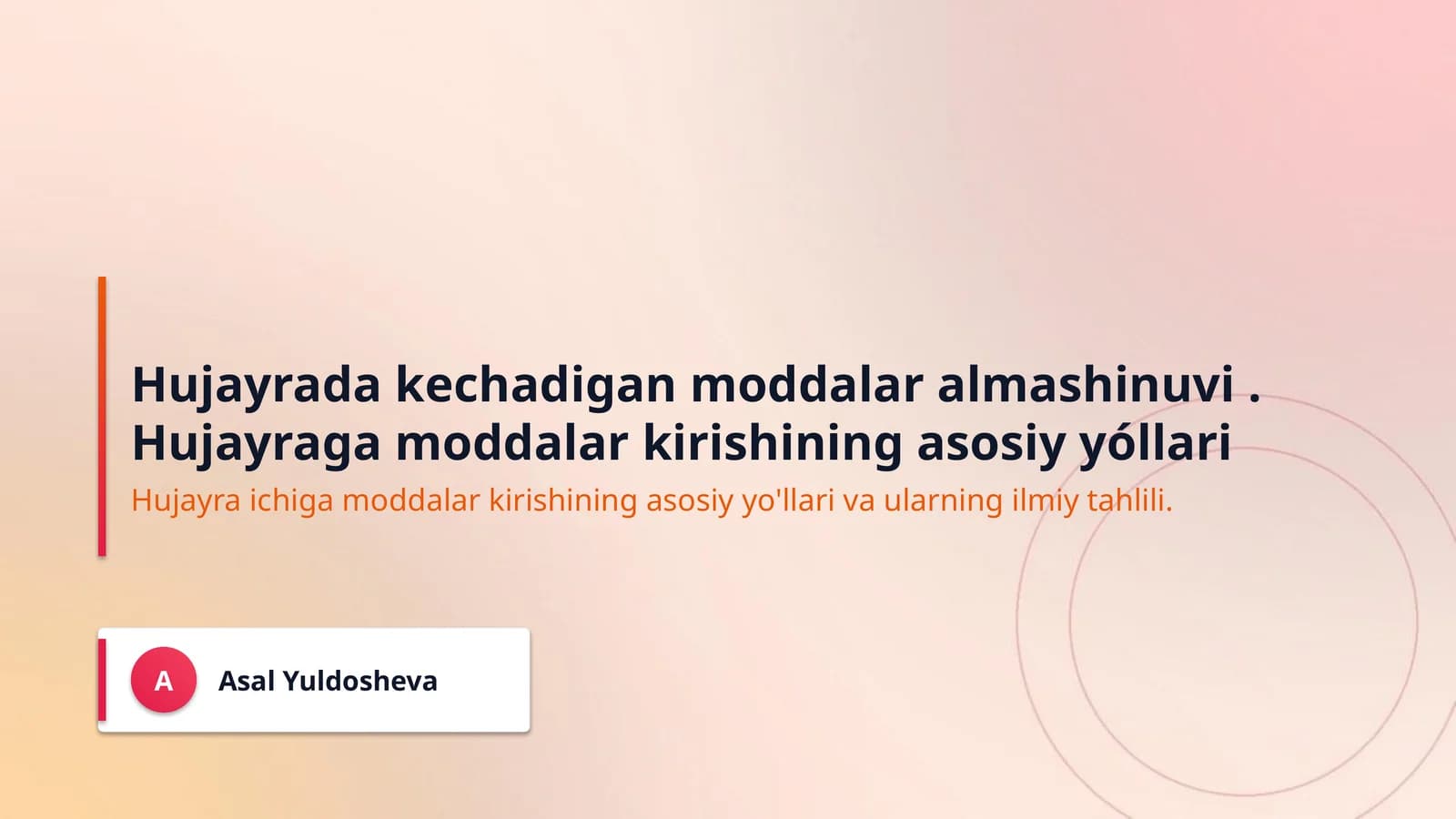 Hujayrada kechadigan moddalar almashinuvi .