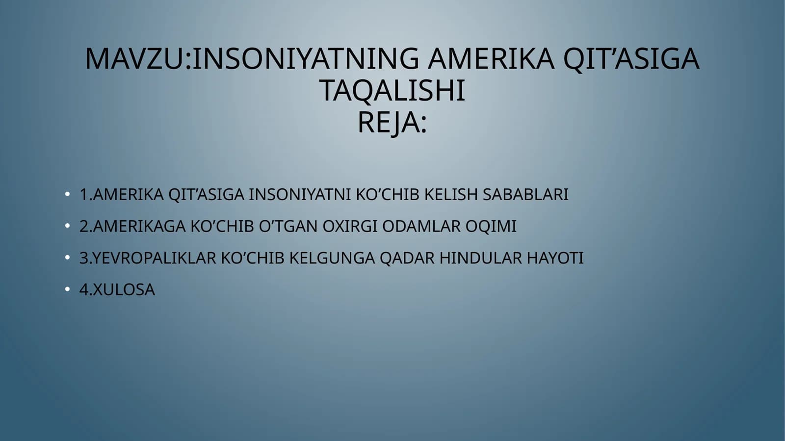 INSONIYATNING AMERIKA QIT’ASIGA TAQALISHI