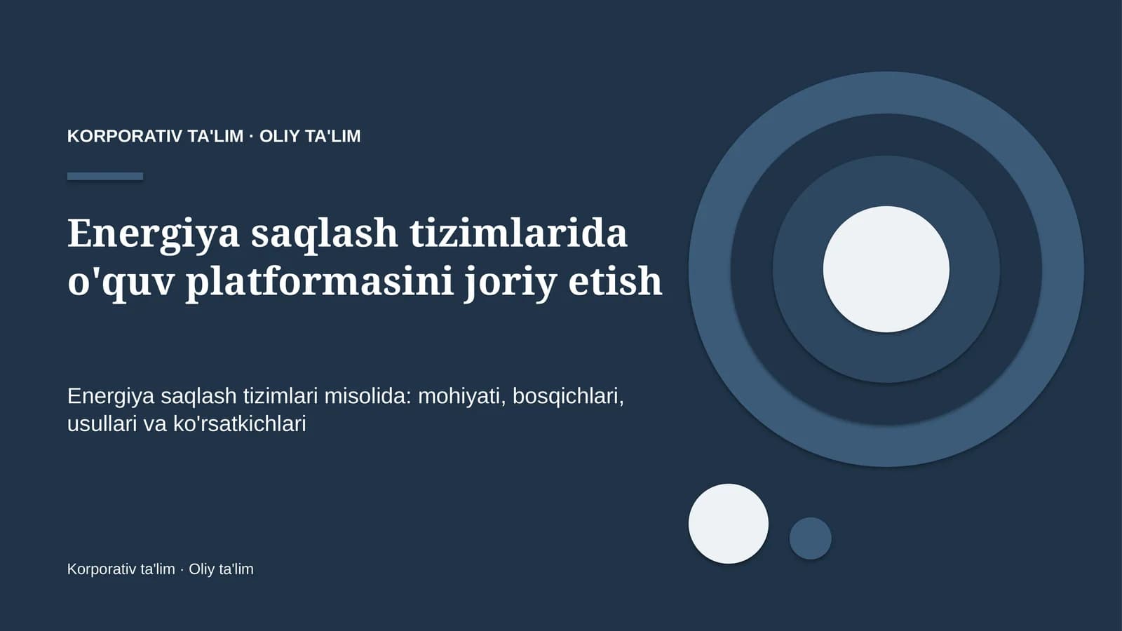 Energiya saqlash tizimlarida o'quv platformasini joriy etish