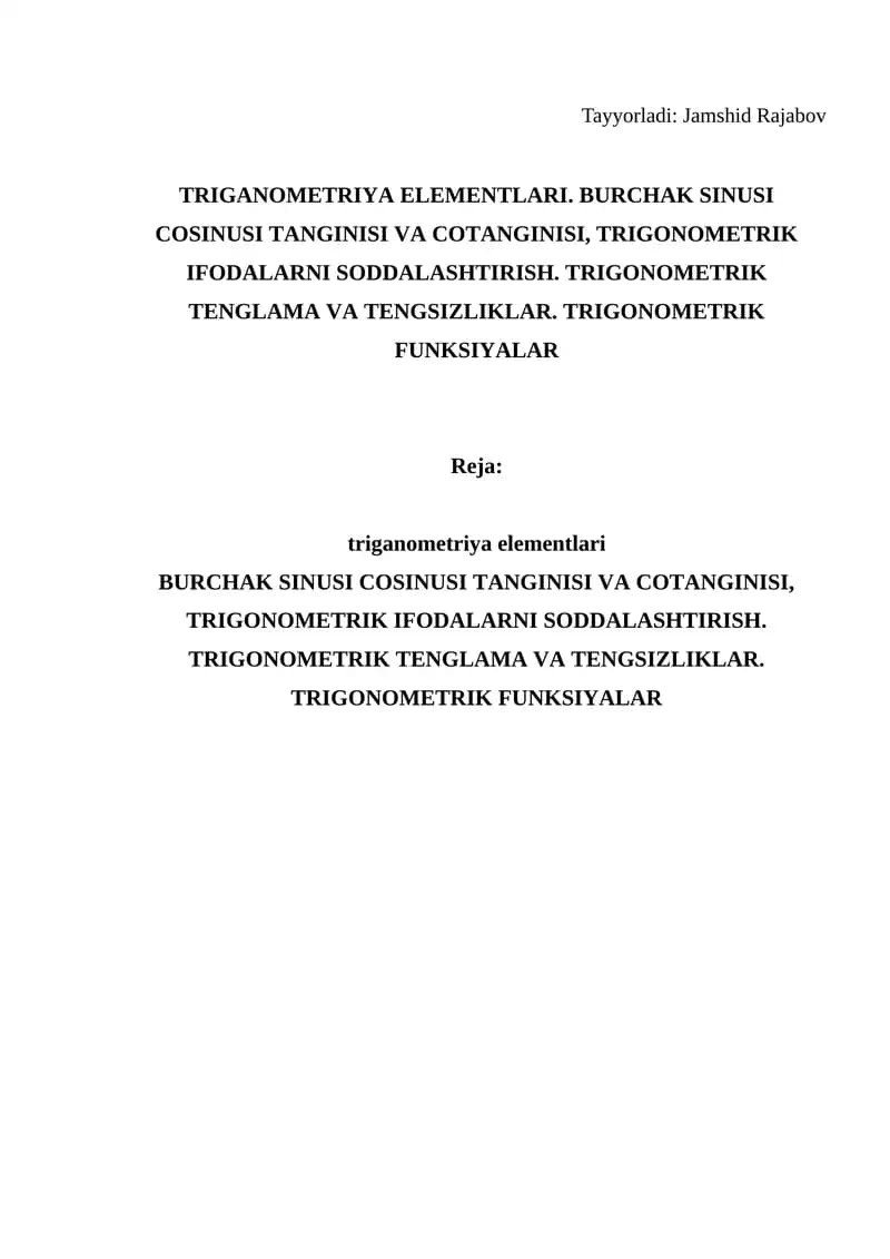 TRIGANOMETRIYA ELEMENTLARI