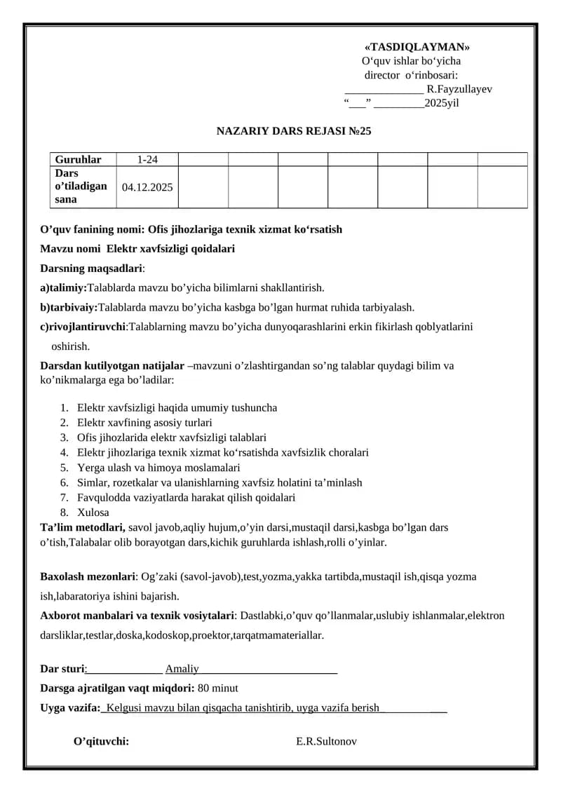 Elektr xavfsizligi qoidalari
