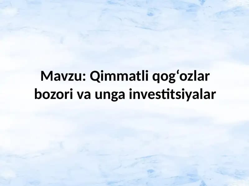 Qimmatliq og‘ozlar bozori va unga investitsiyalar