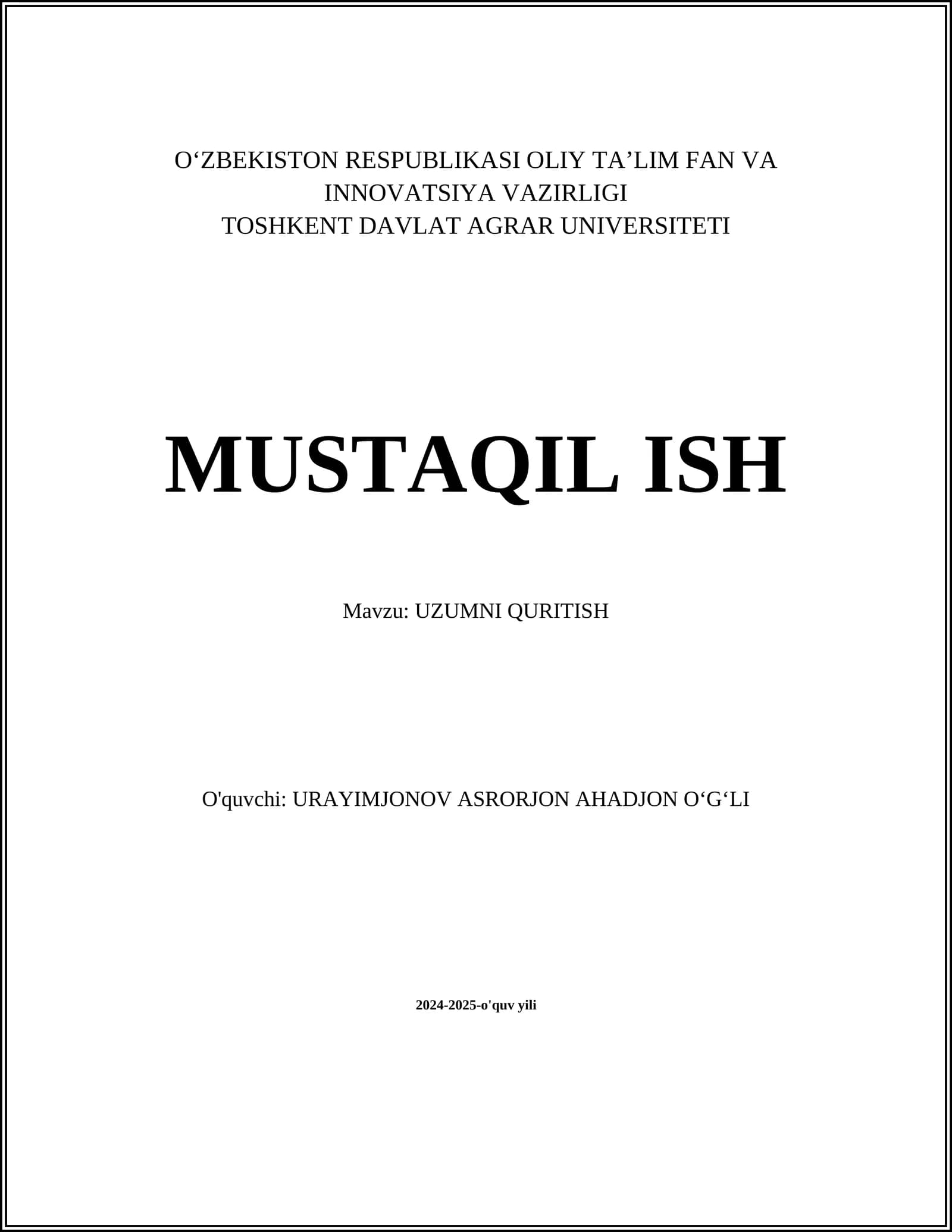 UZUMNI QURITISH