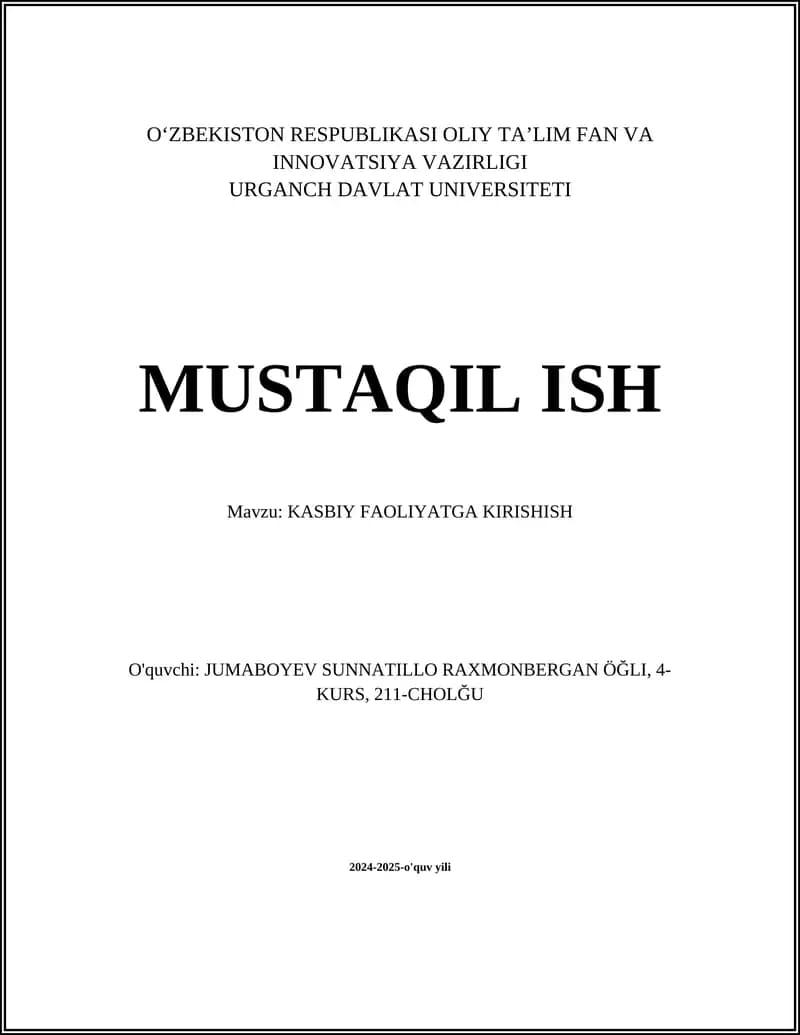 Kasbiy faoliyatga kirishish