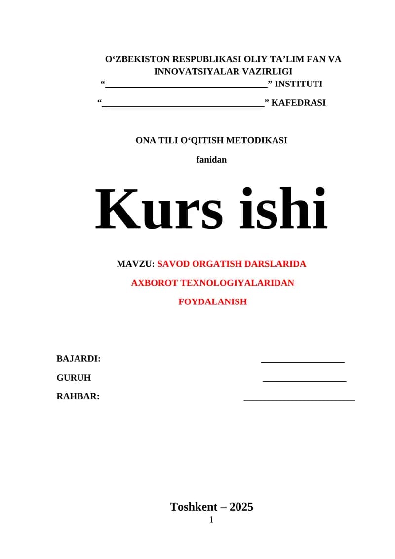 ONA TILI O'QITISH METODIKASI