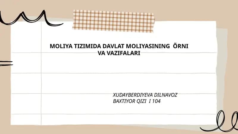 Davlat moliyasining õrni va vazifalari
