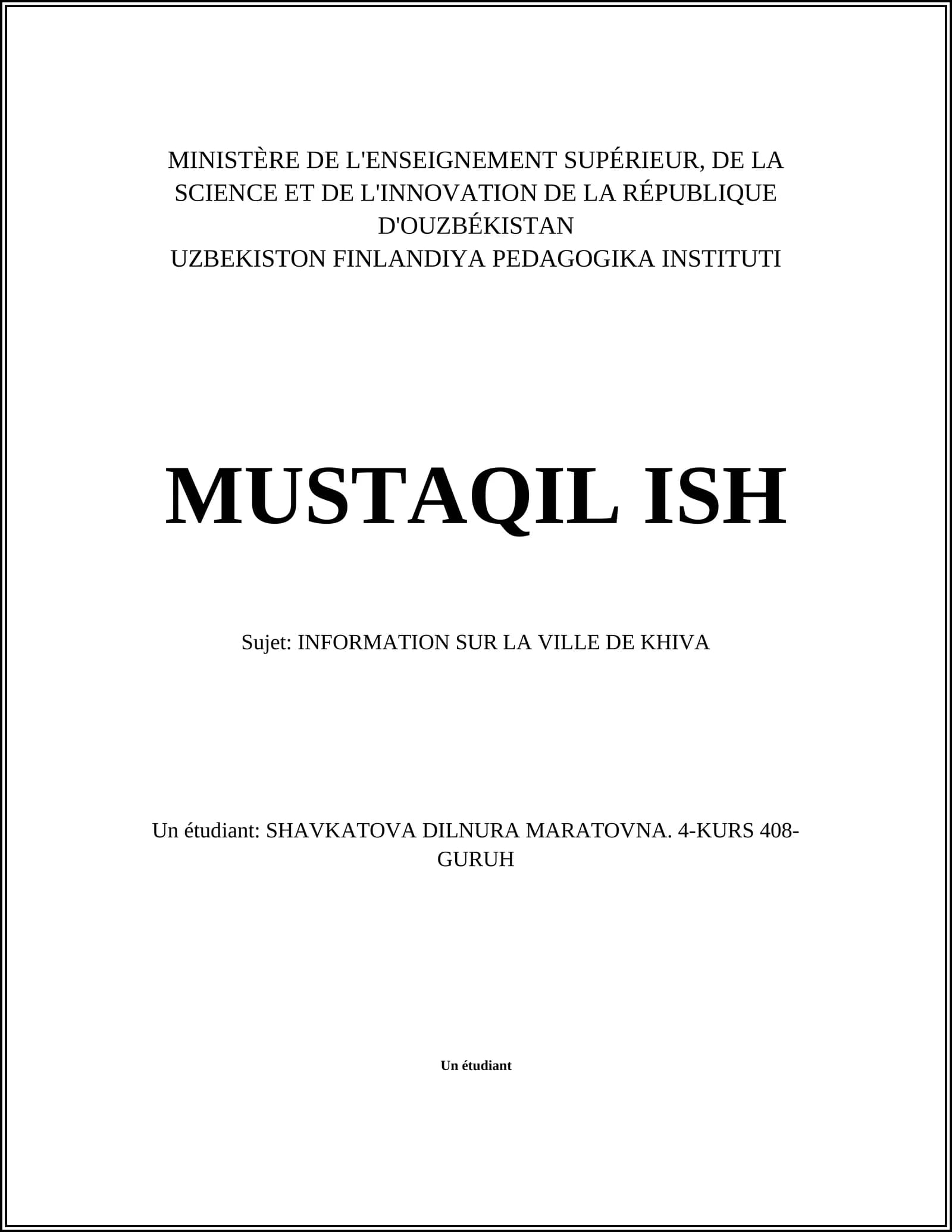 INFORMATION SUR LA VILLE DE KHIVA
