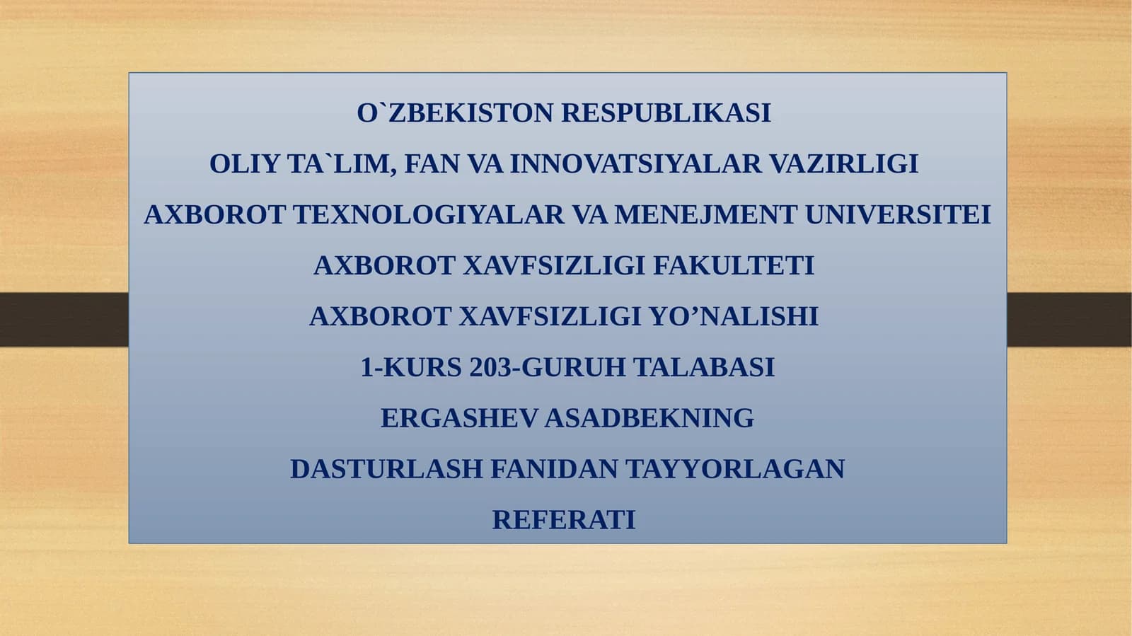 DASTURLASH FANIDAN TAYYORLAGAN REFERATI