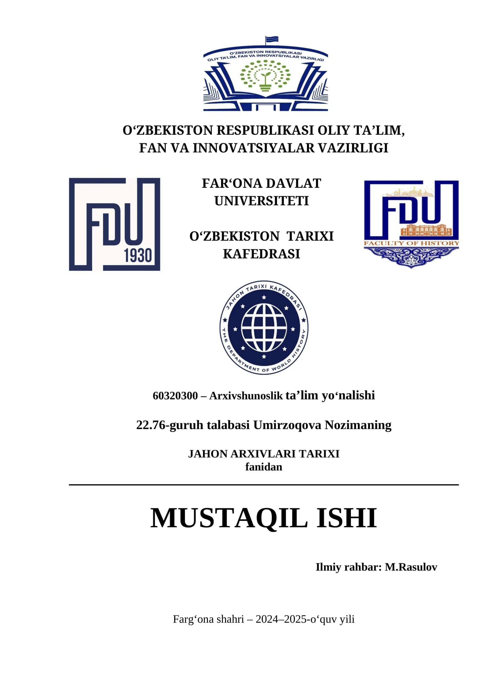 JAHON ARXIVLARI TARIXI