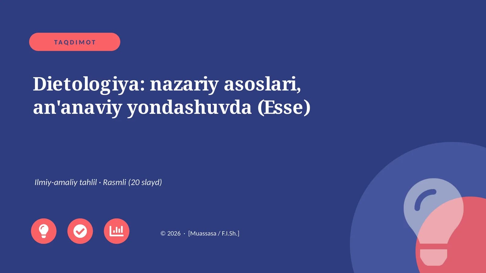 Dietologiya: nazariy asoslari, an'anaviy yondashuvda (Esse)
