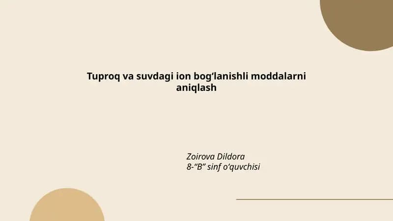 Tuproq va suvdagi ion bogʻlanishli moddalarni aniqlash