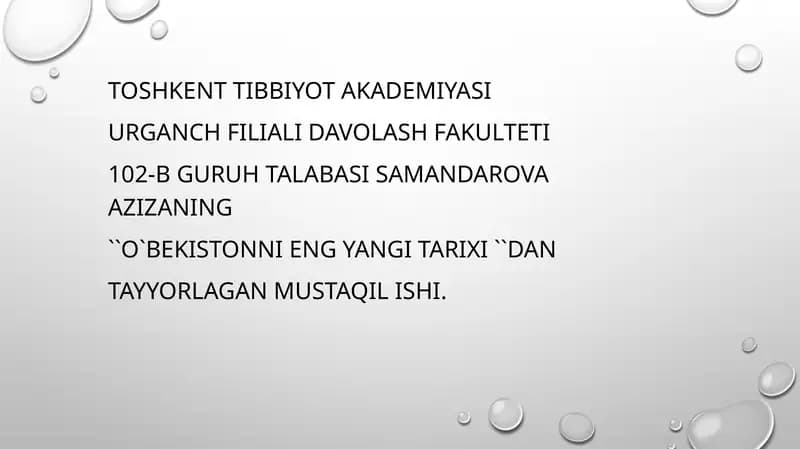 "O`BEKISTONNI ENG YANGI TARIXI"