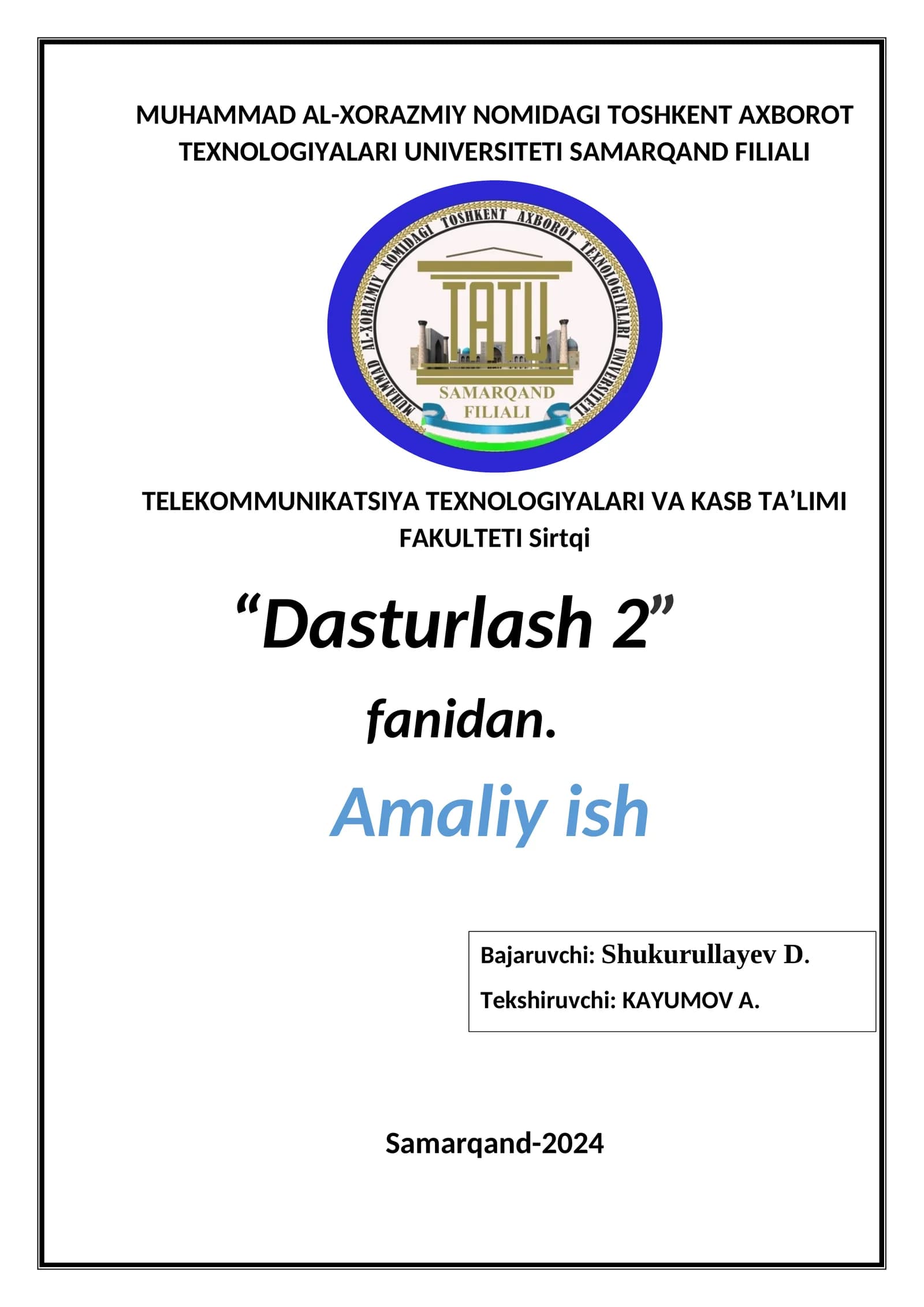 BIR O’LCHAMLI MASSIVLAR