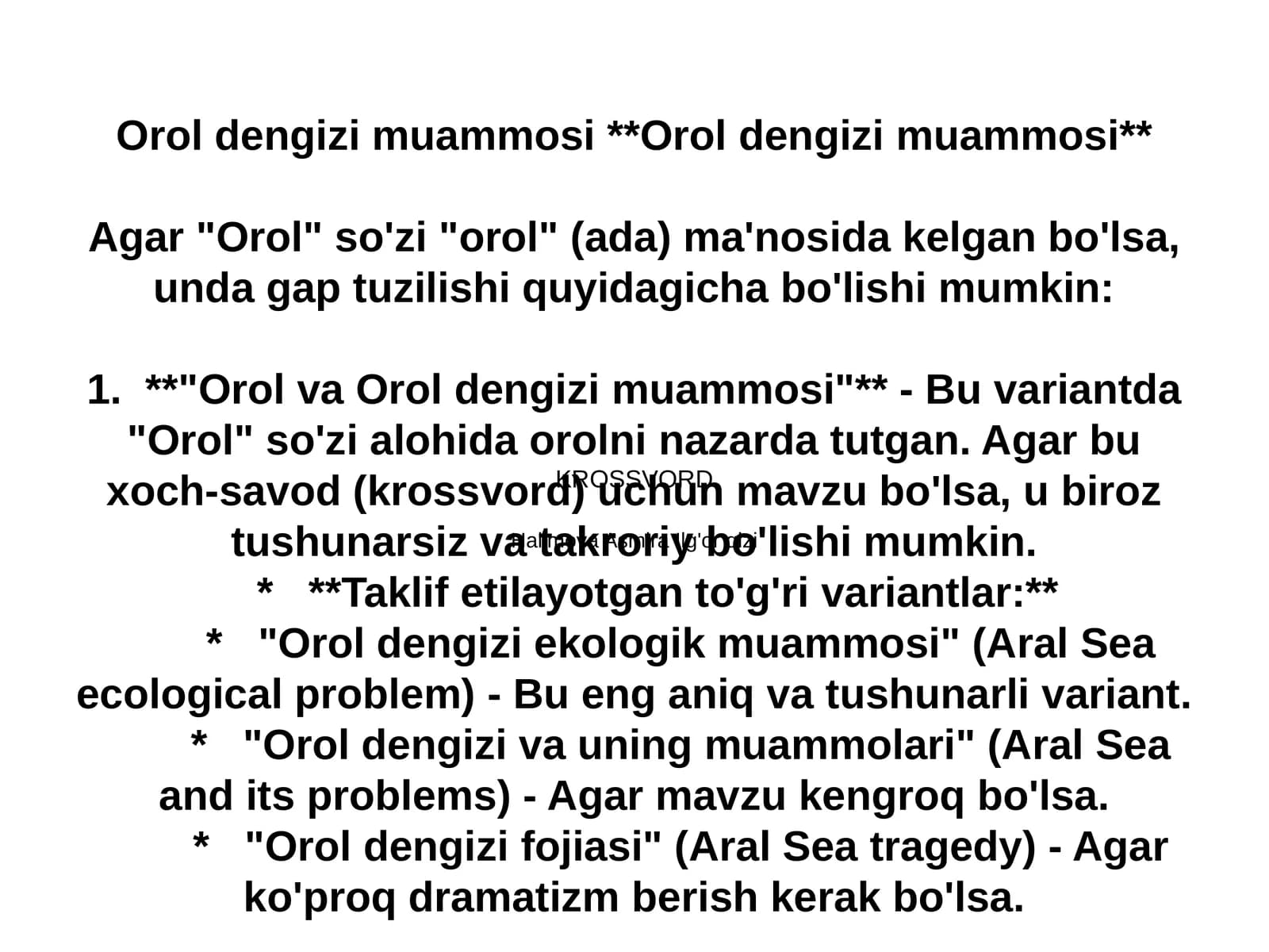 Orol va orol bo‘yi muammosi