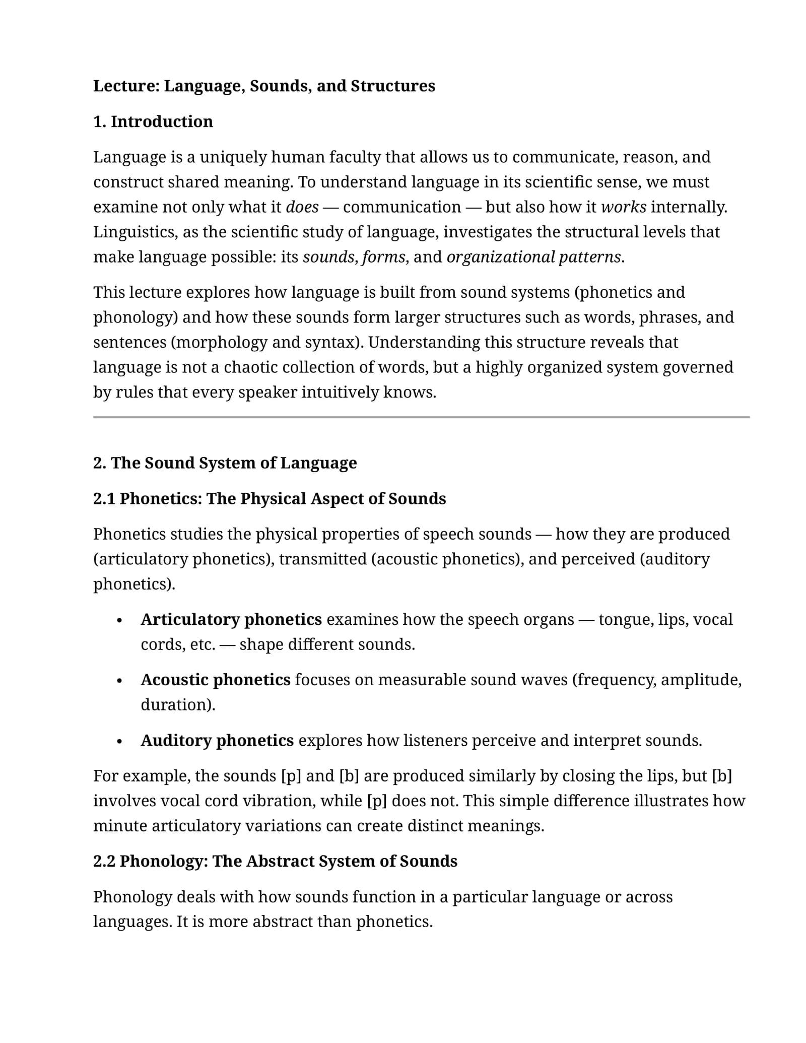 Lecture: Language, Sounds, and Structures