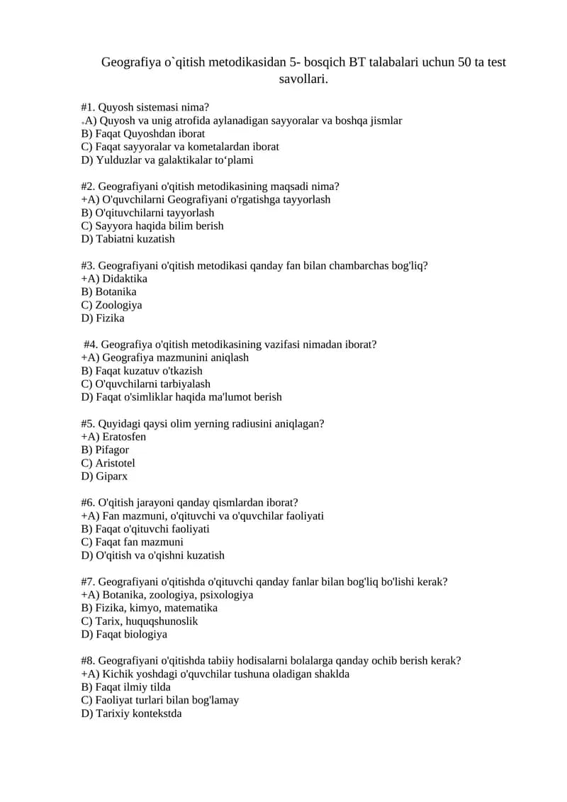 Geografiya o`qitish metodikasi