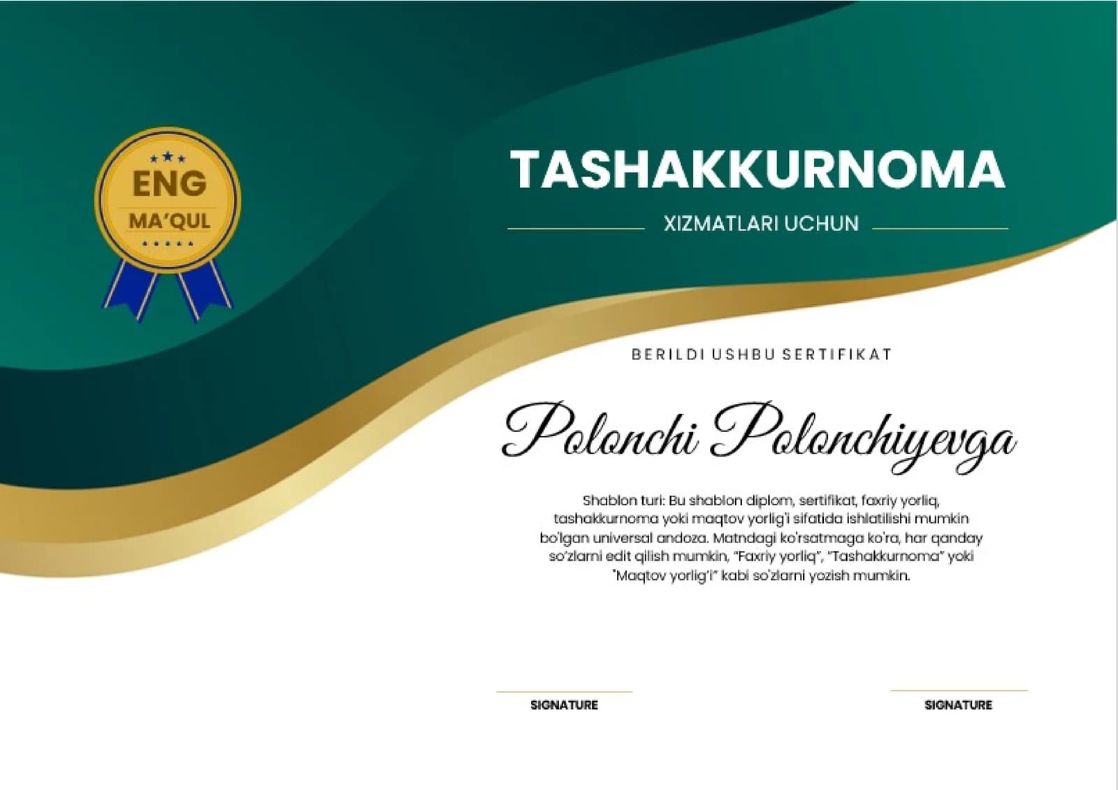 TASHAKKURNOMA