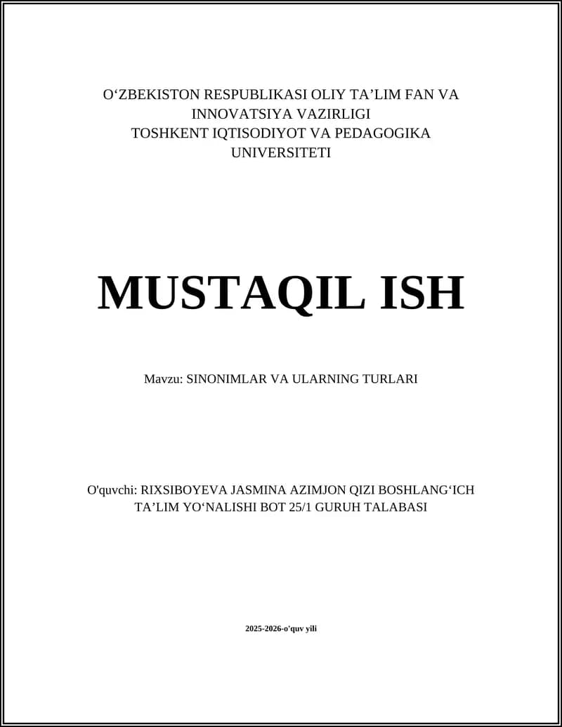 SINONIMLAR VA ULARNING TURLARI